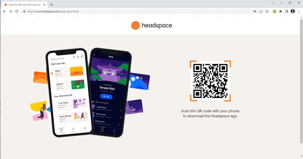 Example of a QR code call-to-action on Headspace’s website