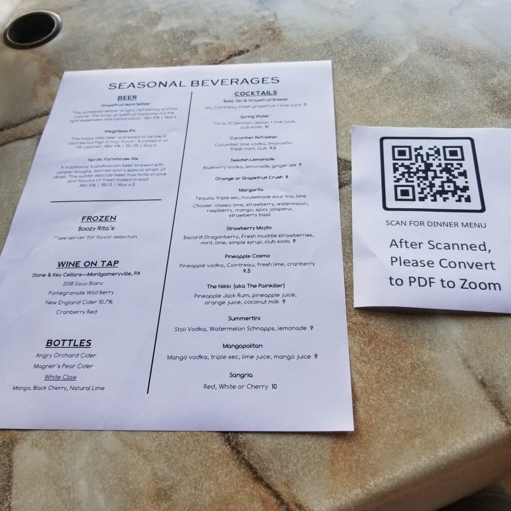 Example of a QR code call-to-action for a restaurant’s dinner menu