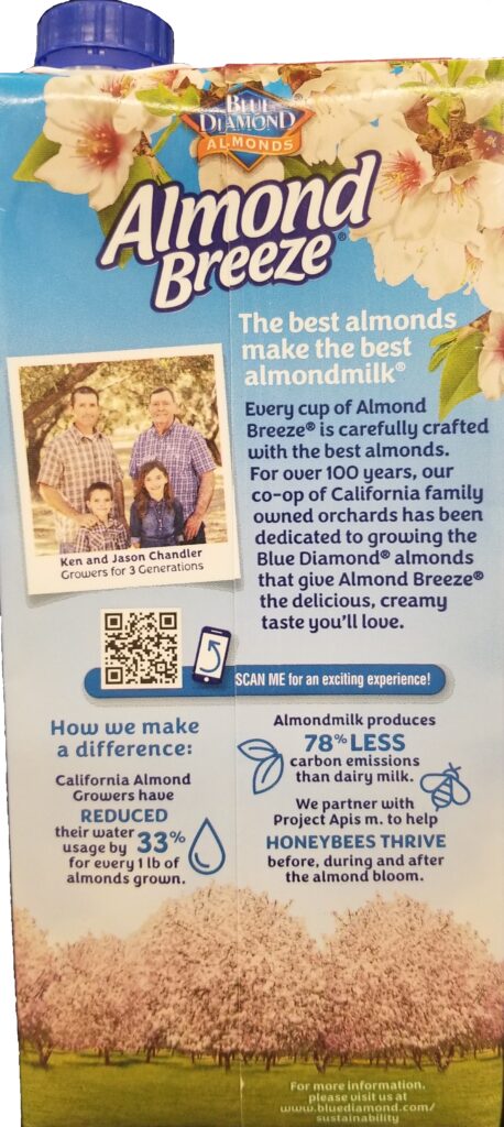 Example of a QR code call-to-action on a carton of Almond Breeze that takes the user to an augmented reality experience